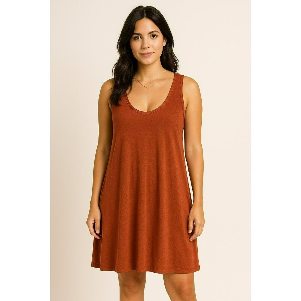 Eileen Fisher A-Line Dress Sleeveless Linen Tank Womens Large Rust Orange